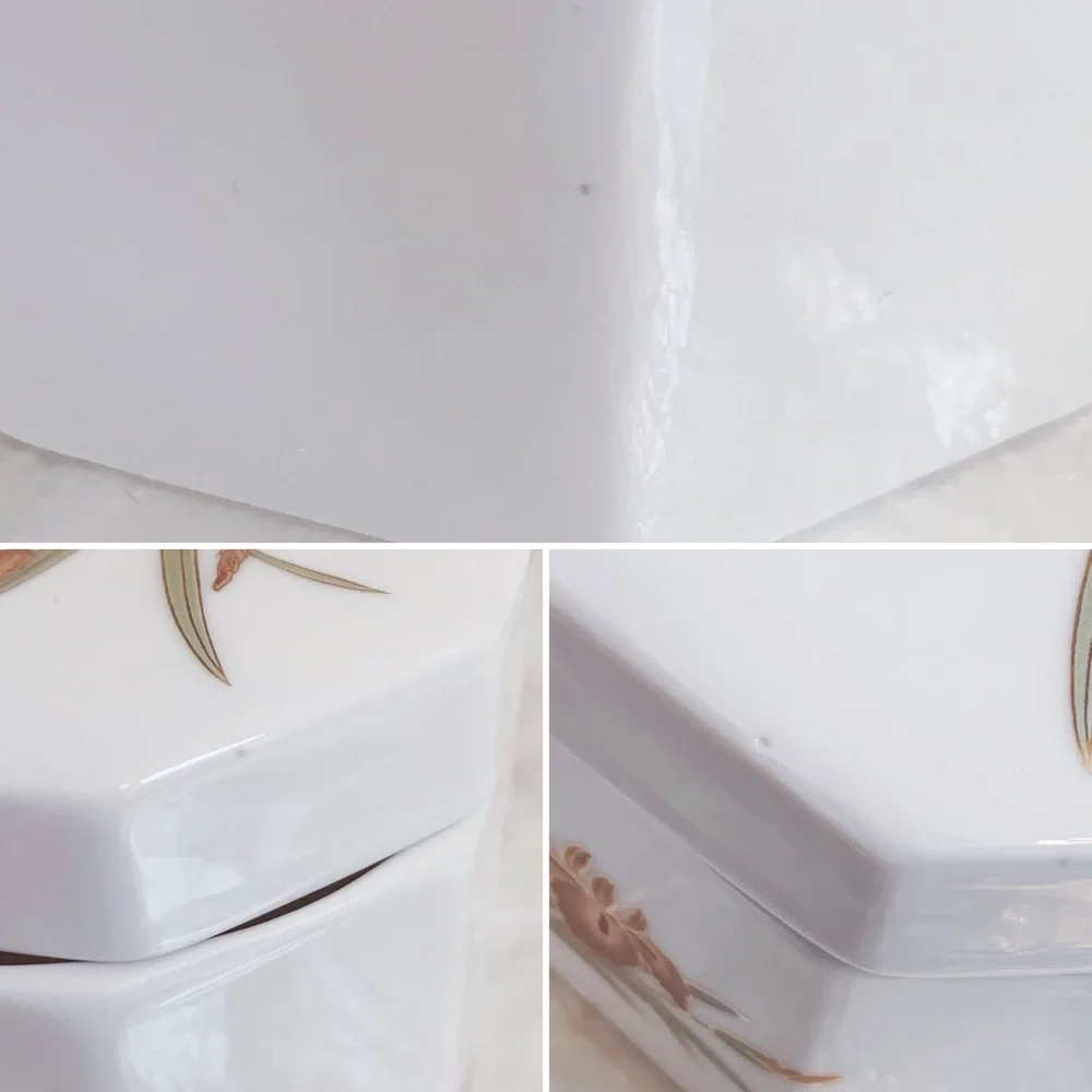 White Brown Iris Bone China Jewelry Trinket Box - Picture 7 of 8